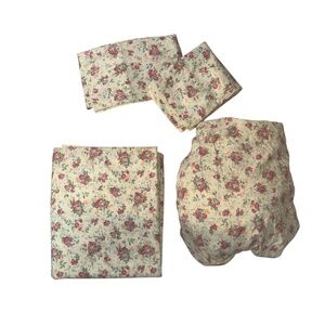 Ralph Lauren Shelter Island pink rose on yellow vintage 90s FULL set 4 pieces